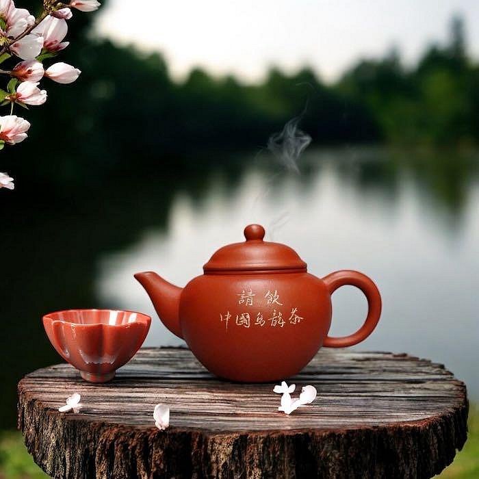 宜興紫砂壺，朱泥鴿嘴水平壺，難得一見80年代土、畜產公司22字款，壺身