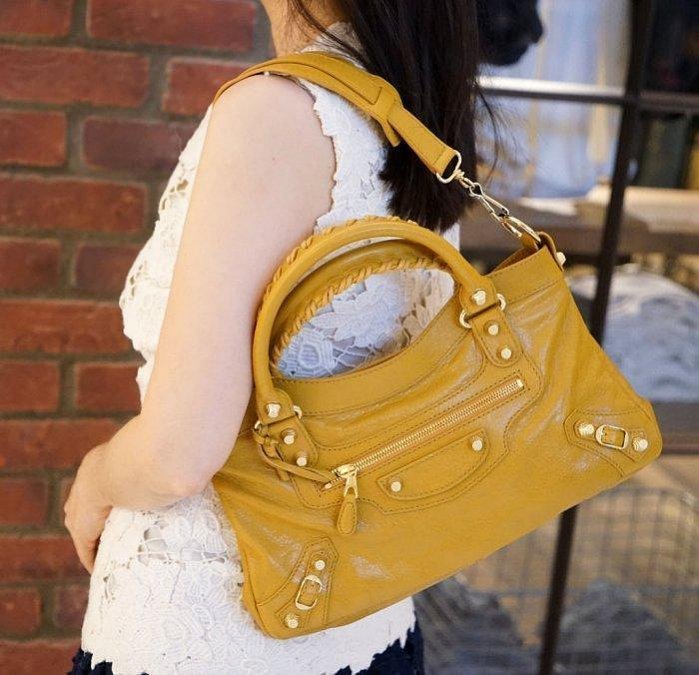巴黎世家 Balenciaga 309544 Giant First 迷你金扣機車包 7730 芥茉黃