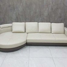 新竹二手家具◎百豐悅二手傢俱-二手 沙發 334公分米色半牛皮沙發 三人皮沙發 台中二手家具 新埔2手家具