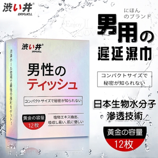 日本Drywell 涉い井｜男用遲延濕巾 12入｜情趣用品 男性保養 持久濕巾