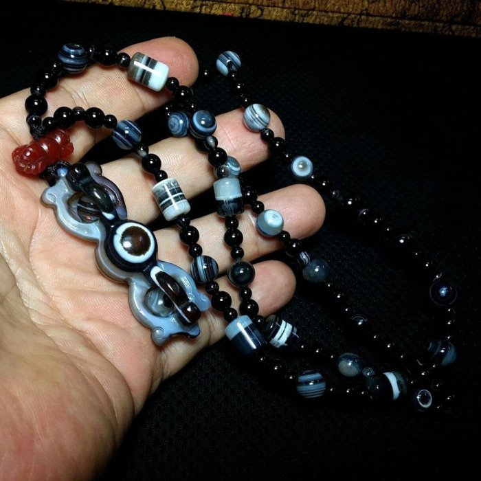 金剛鈴杵天眼珠項鍊AM123~100%天然西藏東北石九眼頁岩石天珠礦、純手工