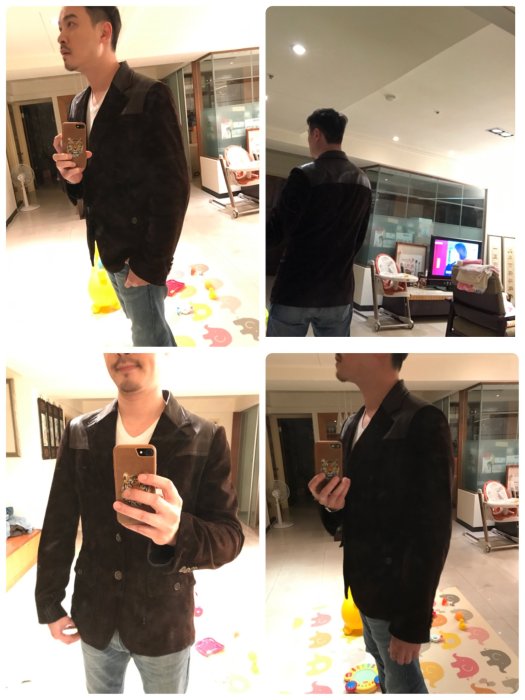 真品 Gucci 深咖啡色頂級麂皮羊皮西裝風格皮衣 52L-XL