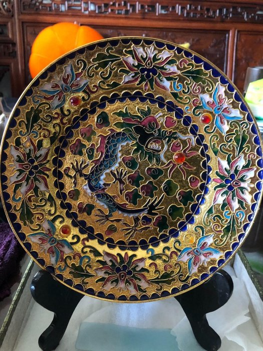 二手】日本回流掐絲琺瑯景泰藍賞盤琺瑯彩擺收藏老貨新品，七八十年代