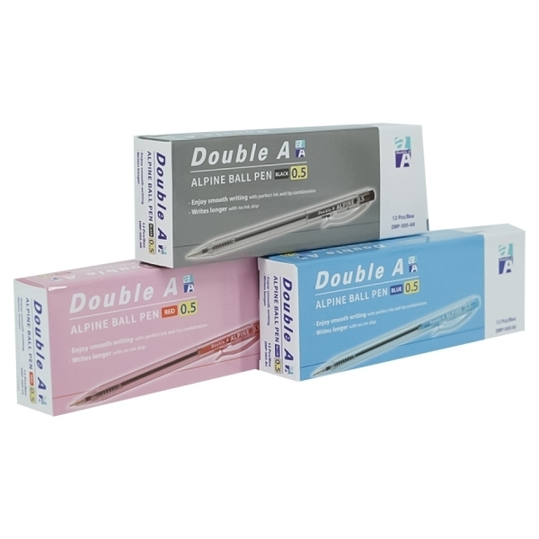 【第2件0元】Double A Alpine按壓式原子筆 0.5mm (12入/盒)(新舊版隨機出貨)-藍/黑/紅