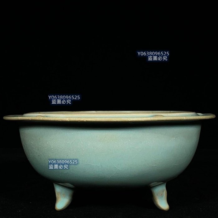 宋汝窯甲字款三足洗，高8.5直徑20cm，2001879 官窯汝瓷建窯【古雲