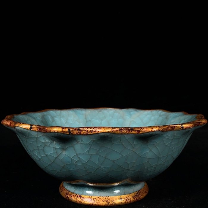 宋汝窯冰裂紋包口銘文花口洗，高7直徑19cm，300379 官窯汝瓷鈞窯【古谷