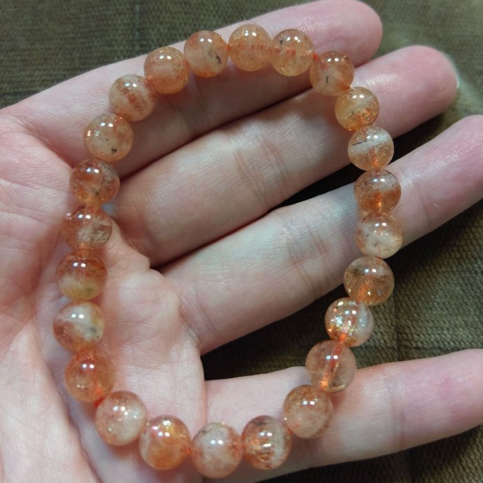 0610 天然太陽晶手珠8mm 草莓太陽水晶橘色水晶| Yahoo拍賣