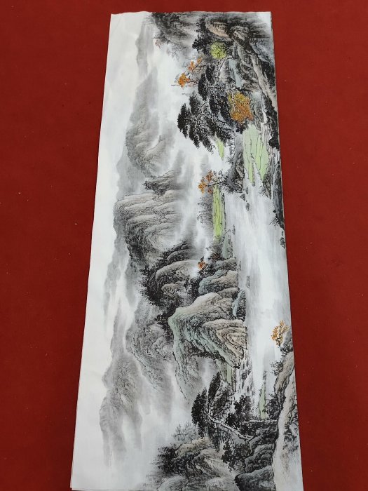 嚴選小六尺山水國畫，老師本人純手繪，毛筆工法精緻大氣，適合家裡店裡