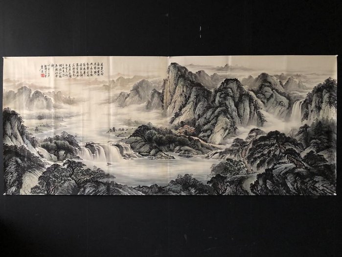 Z244【徐悲鴻】山水畫，六尺橫幅純手繪作品尺寸約：238*100厘米未裝裱