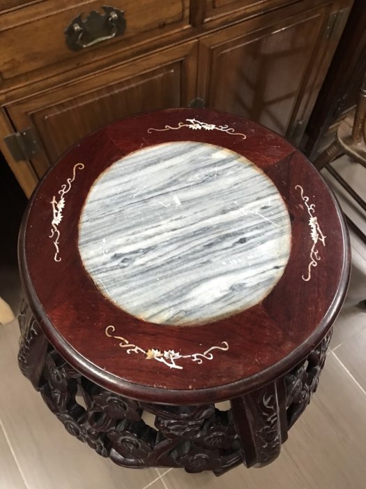 古董老件早期緬甸花梨木嵌雲石三彎腿香几花几花台台座藝術品展示架 