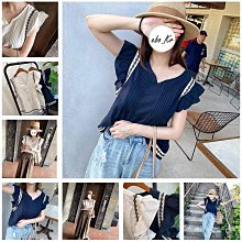 ＊EBO_KR＊韓【韓國夏末換季優惠搶購】數量有限 售完即關$680→460 清新小V領前打摺編織圖紋小袖棉麻衣