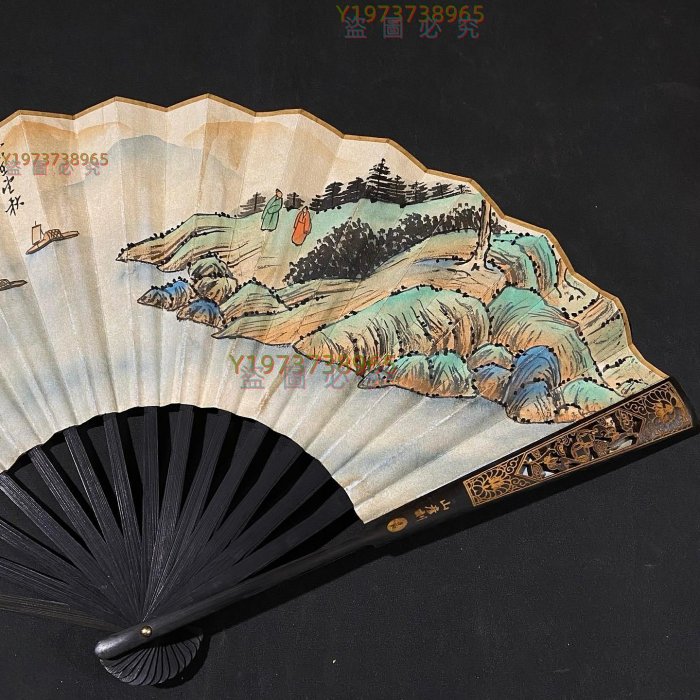 山水扇面05 SD-1【張大千】山水扇面、一物一圖、扇子收藏！！尺寸：長約35x寬