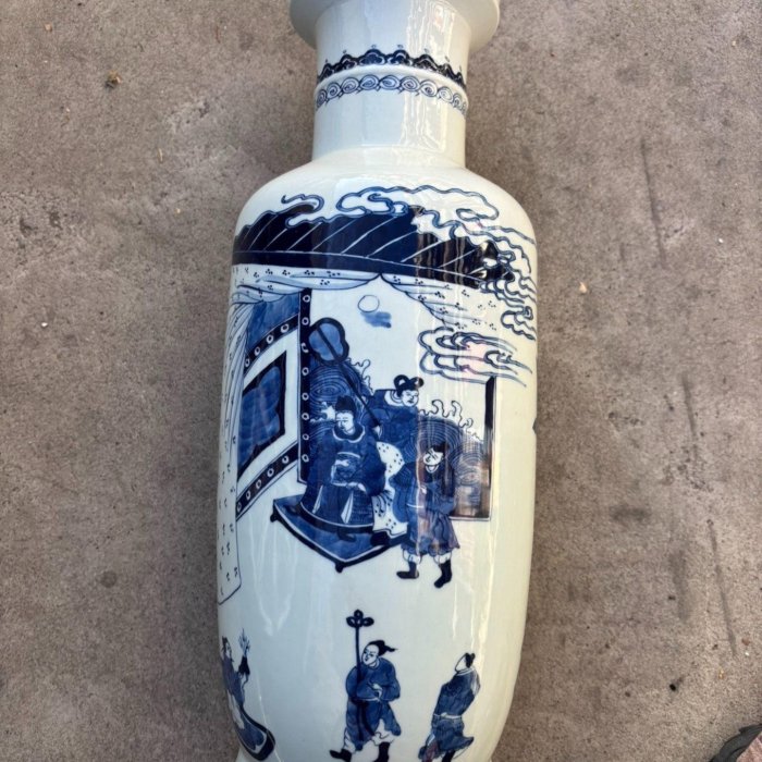 嚴選民國時期三國人物故事青花棒槌賞瓶古董珍藏品三國故事花瓶三國故事