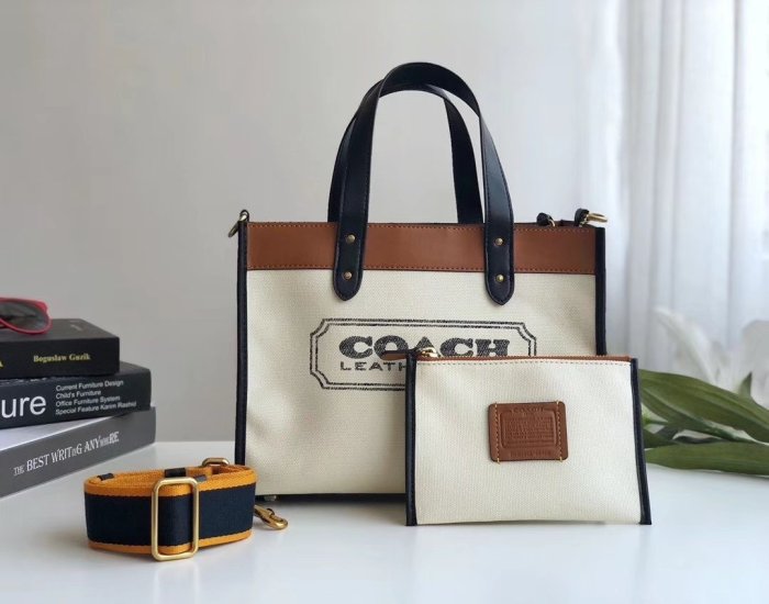 小怡代購】 全新COACH 89488 美國正品代購新款女士帆布配牛皮小號托特