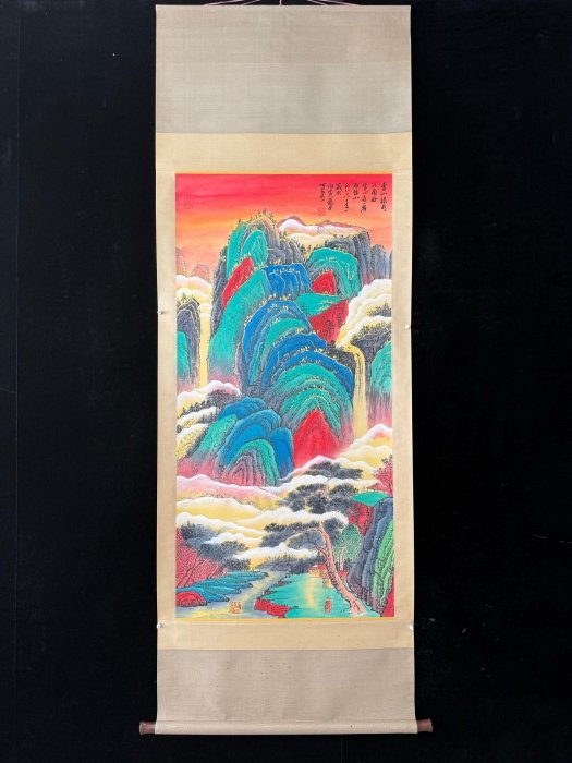 文物24【李可染】山水，四尺純手繪文物商中堂畫，裝裱尺寸：215*89cm