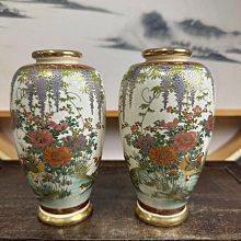 日本回流薩摩燒神戶薩摩湊光金彩花鳥紋花瓶花入擺件品牌：神戶薩摩湊光