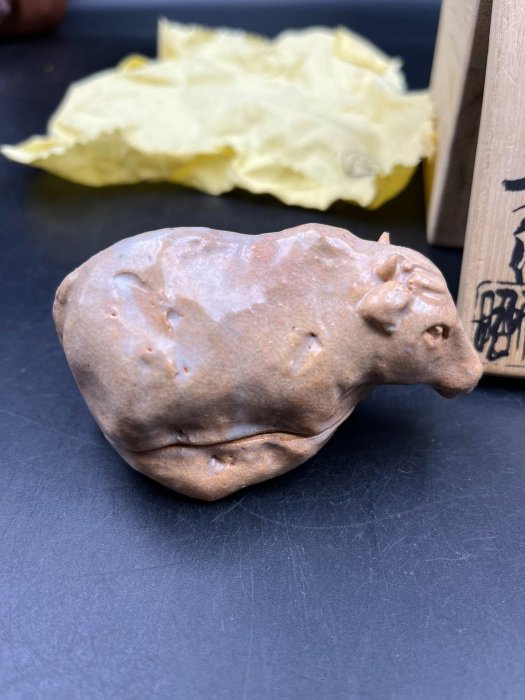 萩燒春信松綠窯香盒，大和信昭製作全美品原盒附圖茶具收藏高肌理感日本