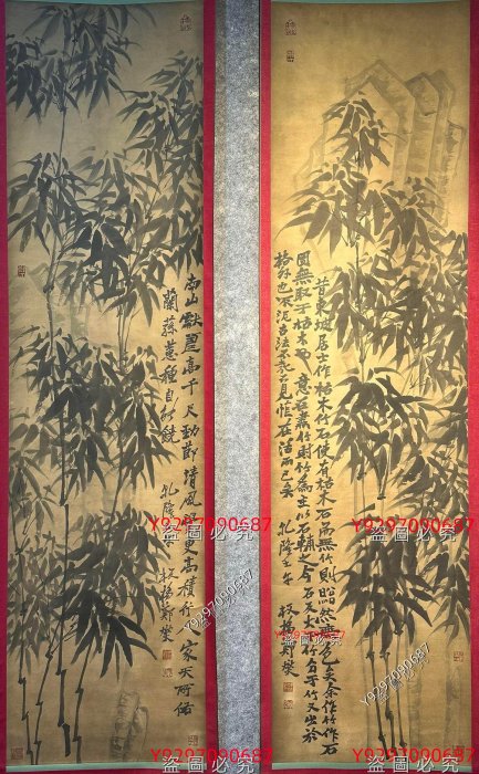 鄭板橋紙本手繪《墨竹圖》四扇屏，鄭板橋原名鄭燮，字克柔，號理庵，又