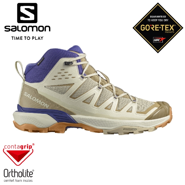 龍門　幅約360！　限定 SALOMON 索羅門男X ULTRA 360 EDGE GTX 中筒登山鞋《白/棕/藍