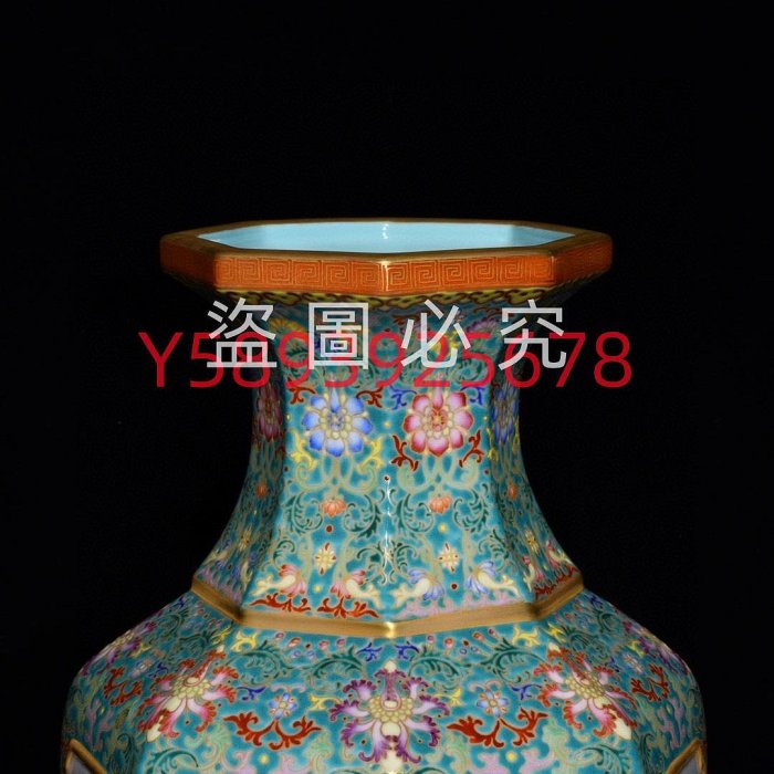 可議價清乾隆琺瑯彩鎏金花鳥紋八方燈籠瓶，高46cm直徑25cm 瓷器