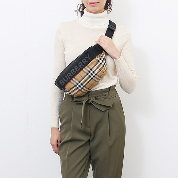 折扣預購】20秋冬Burberry Medium Sonny Beltbag中款米黃色格紋腰包