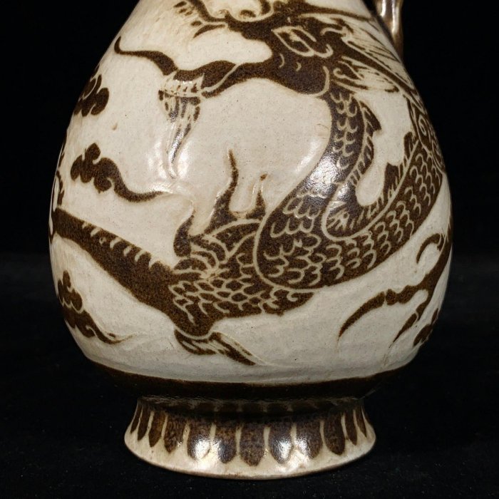 宋定窯褐彩刻龍紋壺，高20直徑10.5cm，2001737 瓷器官窯汝窯【古雲
