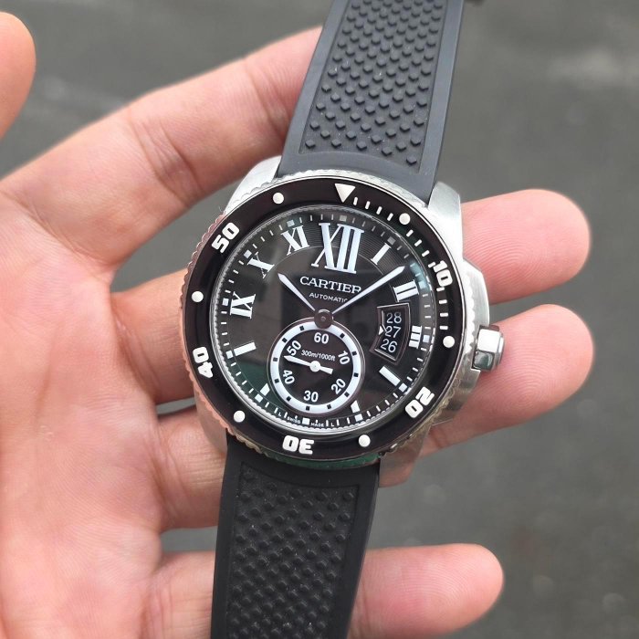 【個人藏錶】 CARTIER 卡地亞 W7100056 卡利柏系列 300米潛水錶 黑色陶瓷圈 日期窗 自動上鏈機械錶 42mm