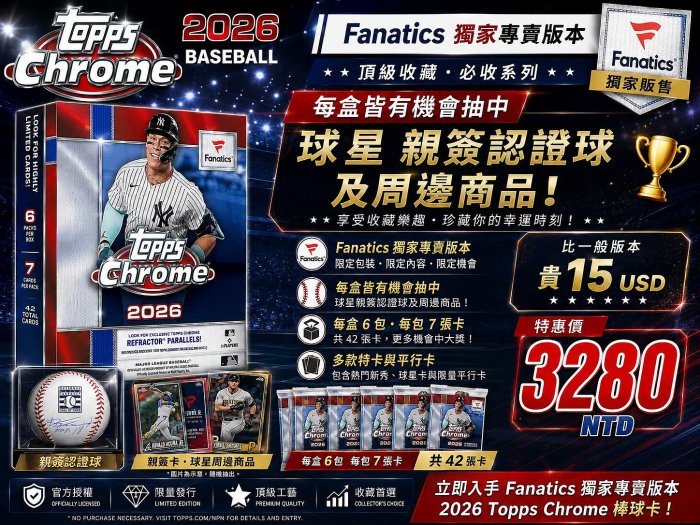 2026 Topps Chrome Baseball Factory Sealed Fanatics Exclusive - Mega Box