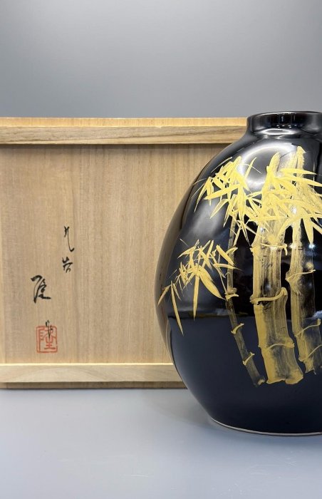 日本竹隆北村隆作金彩花瓶真金手繪全品無傷未使用狀態有原箱和| Yahoo拍賣