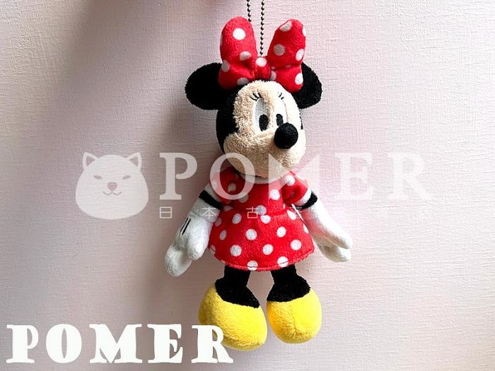 ☆POMER☆日本東京迪士尼樂園 絕版正品 經典款 米妮 紅點點 洋裝 蝴蝶結 娃娃 玩偶 吊飾 安全別針 兩用款 禮物