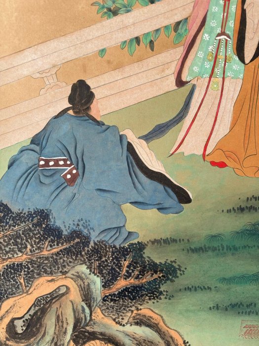 文物125【唐寅】人物，四尺純手繪文物商中堂畫，裝裱尺寸：215*87cm