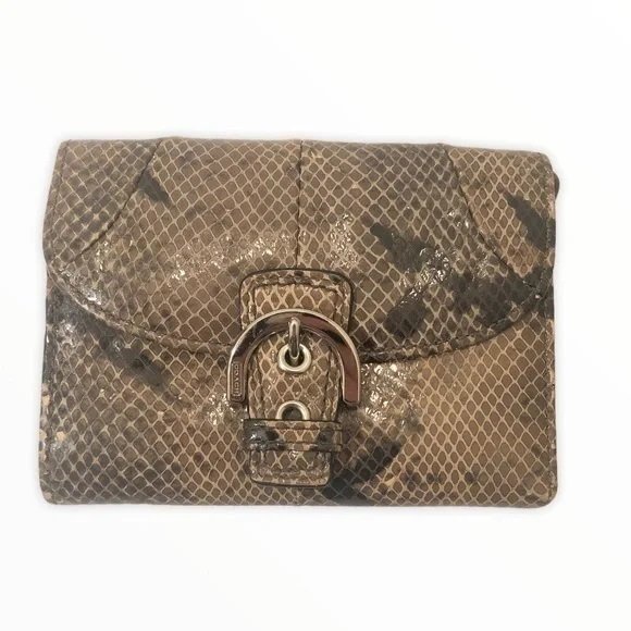 美國Coach Soho Wallet Python 蛇皮壓紋牛皮皮夾中夾零錢袋卡夾自然色 