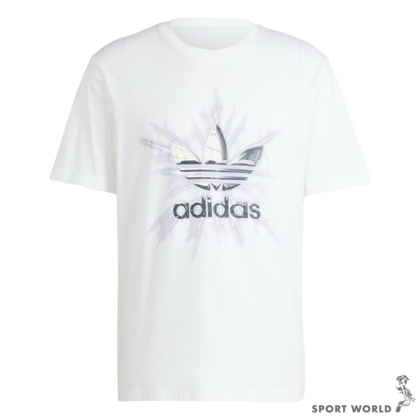 Adidas 短袖上衣 男裝 純棉 閃電 爆裂紋路 白【運動世界】IR9438