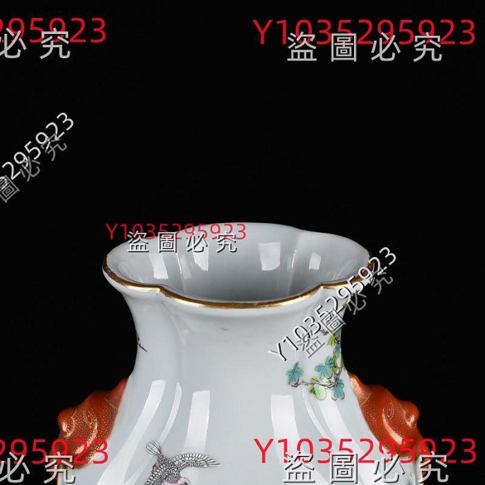 清乾隆粉彩和平富貴花鳥雙耳瓶古玩200304花瓶古董古瓷器藏品規格；厘米