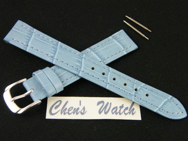錶帶屋 LIMA ITALY 水藍色鱷魚紋真皮錶帶 10mm 12mm 14mm 16mm