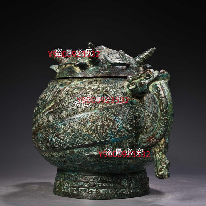 珍品舊藏收青銅器龍頭耳圓鼎食鍋工藝精湛器形款式精美重3500克高20