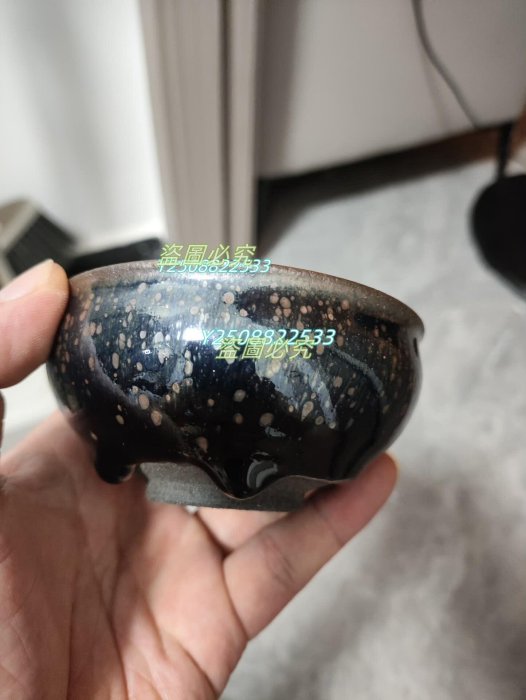 【二手】建窯建盞龍窯柴燒，羅建明，羅大炮，全名底款。香爐器型，幾肥釉淚，口徑9.1，高度4.28702【愛麗絲秘寶】