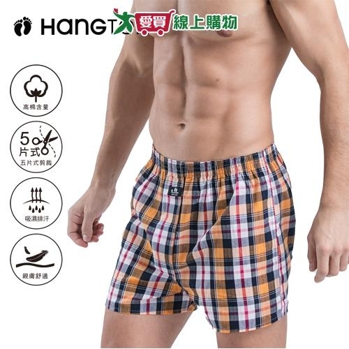 Hang Ten 100%純棉格紋開襟平口男內褲(M~XL) 四角褲 五片式剪裁 天然纖維【愛買】