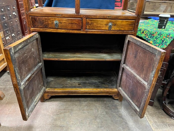 藏舊尋寶屋】老中國早期古董家具榆木雕刻銅件大櫃/多寶閣/展示櫃(清倉