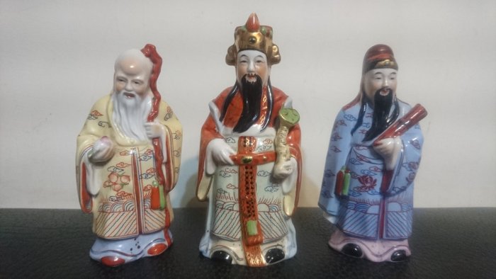 紅蓮賞翫】早期收藏鶯歌瓷器福祿壽三仙老公仔（各17cm15cm15cm