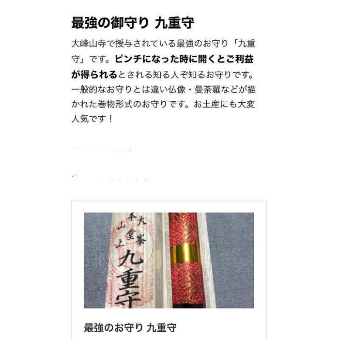 xn日貨【現貨】最強のお守り稀少珍貴大峯本堂山上特別秘藏守九重