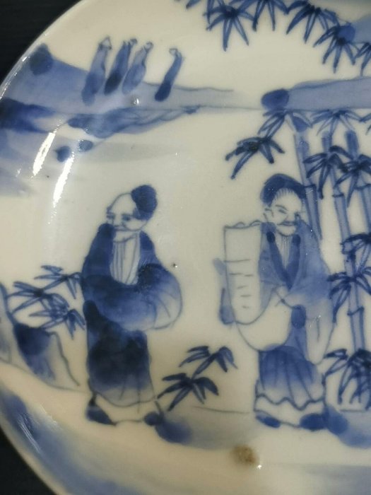 青花人物繪盤子竹林七賢圖壺承杯托青花染付小盤子小碟島國回流瓷器