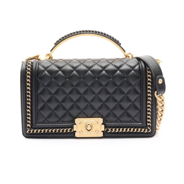 CHANEL 香奈兒 Handle Boy 25 黑色 羊皮 金釦 【二手名牌BRAND OFF】