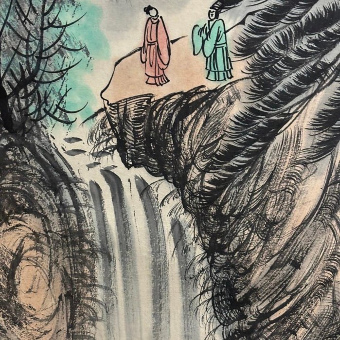 代號SH176《傅抱石山水》帶側題跋四尺近代手繪材質：宣紙畫心裝裱尺