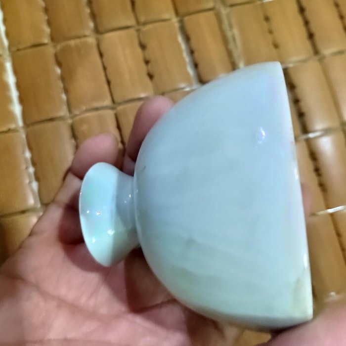 宋朝湖田窯青白釉高足杯碗口造型優雅6cm 高軟瓷胎質磨砂釉面唐代青花瓷