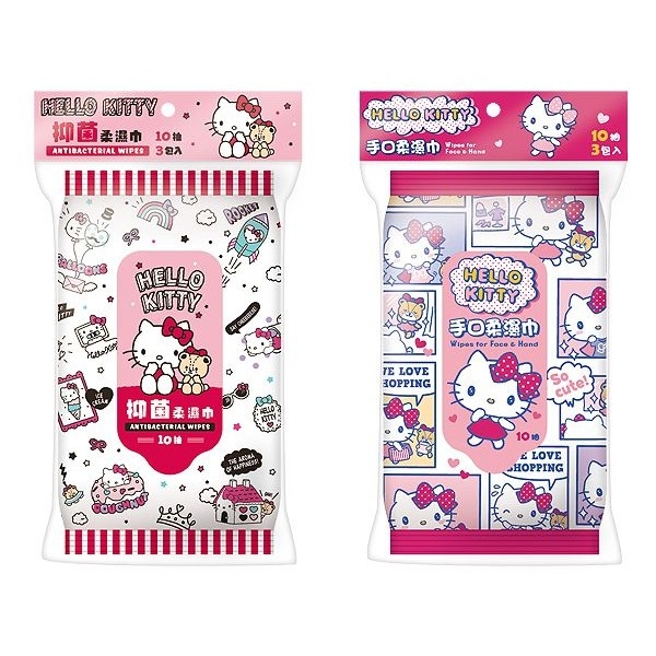 Hello Kitty 抑菌柔濕巾／手口柔濕巾(10抽x3包) 款式可選【小三美日】DS007921 出遊