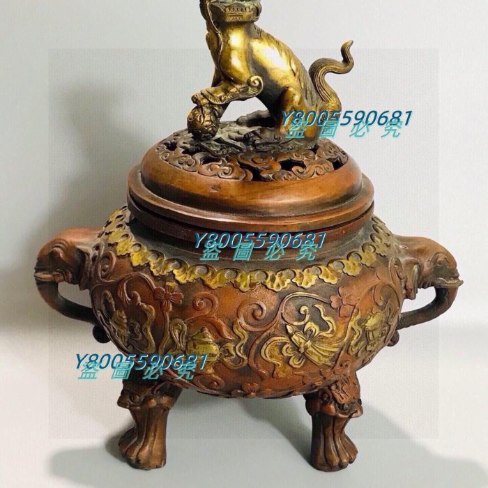 铜鎏金狮子香炉 老銅鎏金吉祥獅子香爐尺寸：高:25寬：22cm重量：125Z326728 【景天閣