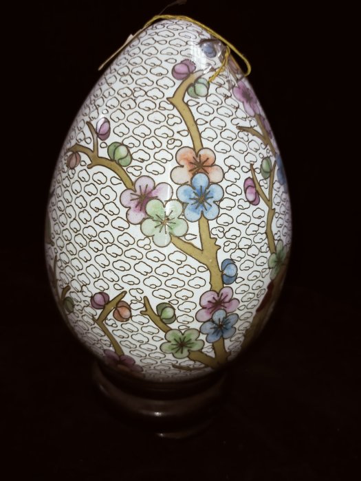 E0203_1 景泰藍蛋景泰藍銅胎掐絲琺瑯蛋(大) 長14cm寬14cm高20cm 白底金