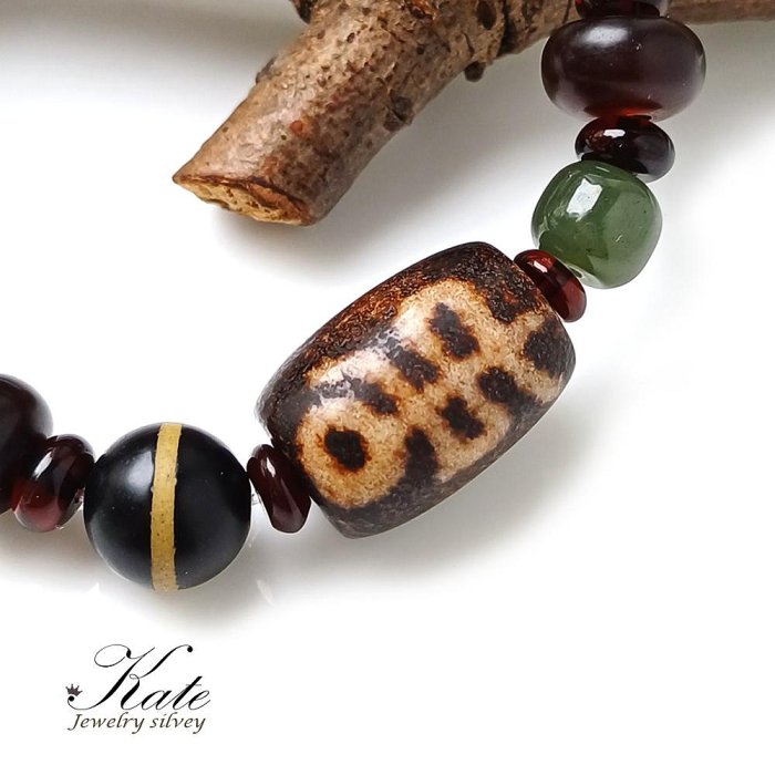 西藏火供天珠招財天珠老瑪瑙手環西藏藥師天珠西藏老瑪瑙火供天珠生日