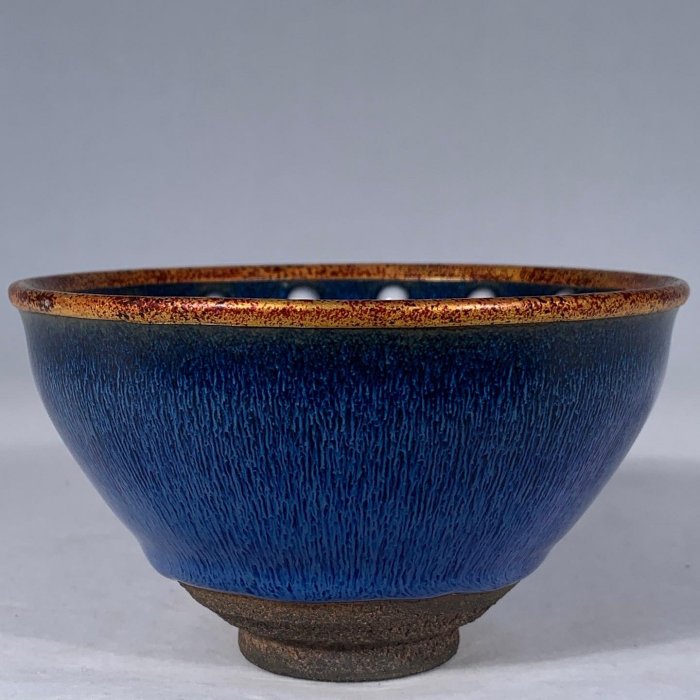 宋建窯包口藍釉珍珠斑兔毫盞，高7直徑12.5cm，300219 瓷器官窯汝窯【古
